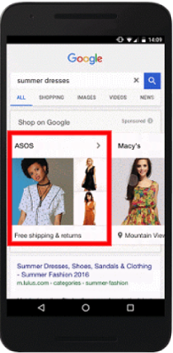 Google Shopping Showcasing Shopping Ads.