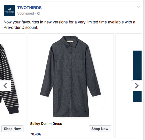 Facebook Dynamic Product Ad voor kleding.