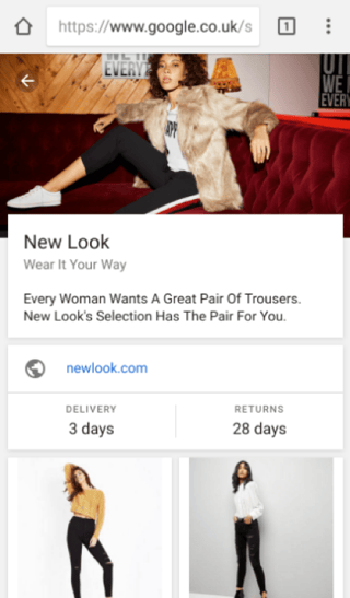 Voorbeeld Google Showcase Shopping Ads uitgevouwen.