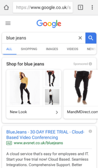 Voorbeeld Google Showcase Shopping Ads.